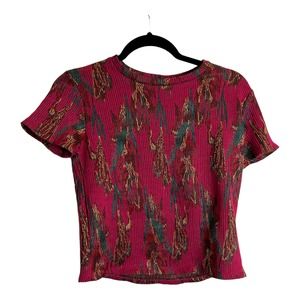 Zara Trafaluc Pink Ribbed Short Sleeve Crop Top Women's Sz S